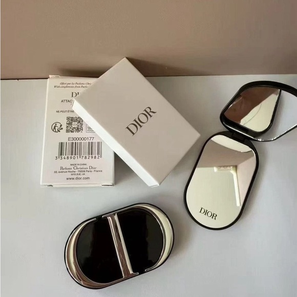 DIOR BEAUTY CD Logo Dual Mirror Phone Ring Metal Holder Stand - Silver/Black - Picture 7 of 8